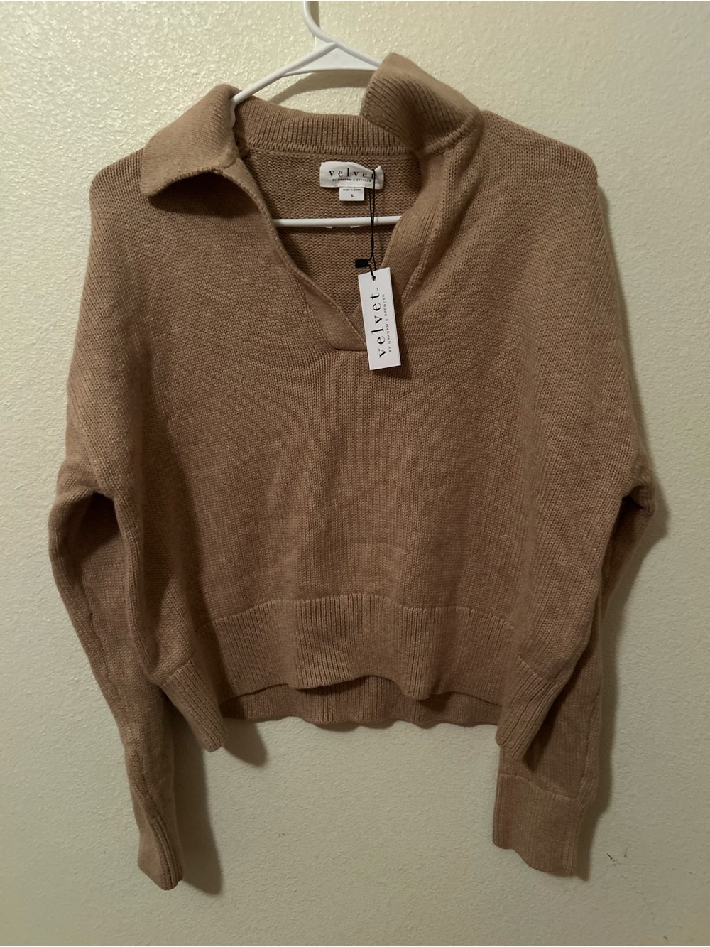 Velvet by Graham & Spencer NWT Knit Collar Sweater Tan S